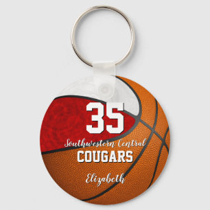 girly basketball red white school team colours keychain