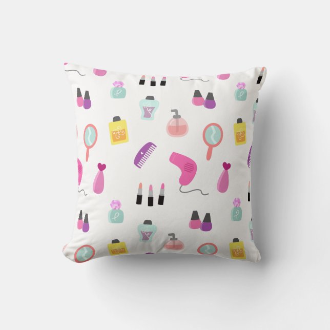 Girly Beauty and Grooming Pattern for Girls Room Throw Pillow (Front)
