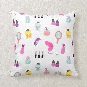 Girly Beauty and Grooming Pattern for Girls Room Throw Pillow
