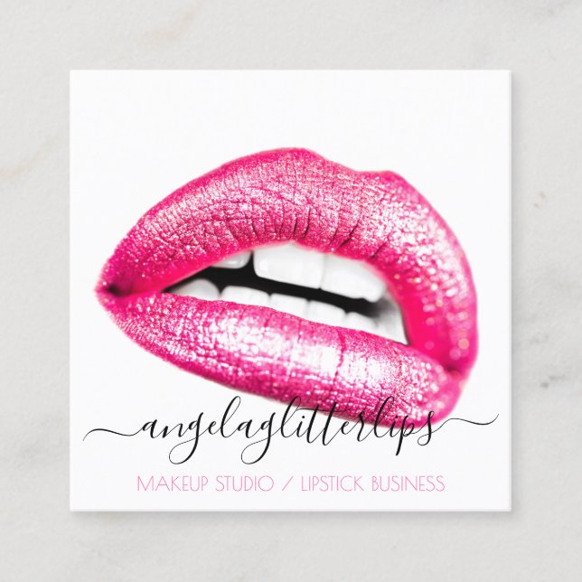 Girly Beauty Lips White Square Business Card (Front)