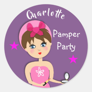 Girly Beauty Pamper Party Personalized Classic Round Sticker