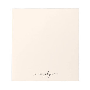 Girly Beige Monogram Modern Script Personalized Notepad