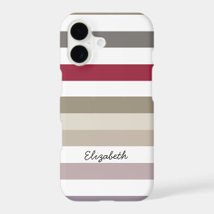 Girly Beige Red Big Horizontal Stripes With Name