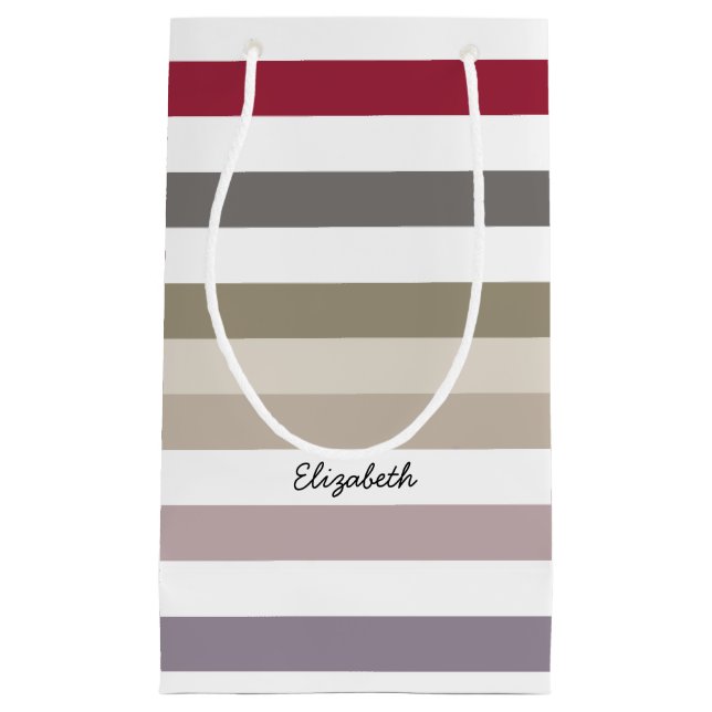Girly Beige Red Big Horizontal Stripes With Name Small Gift Bag (Front)