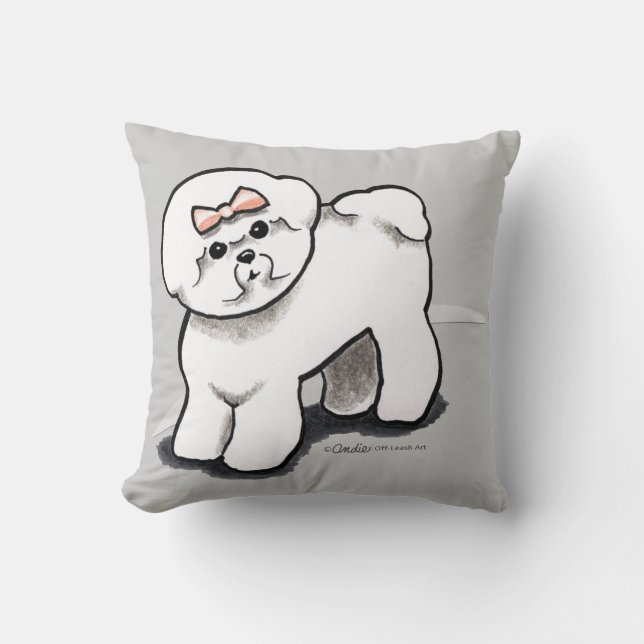 Girly Bichon Frise Throw Pillow (Front)