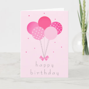 Girly Birthday Balloons With Bow Blush Pink Card