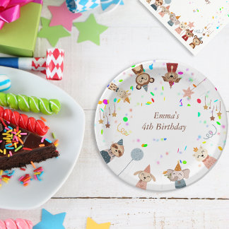 Girly Birthday Party Animals customizable Paper Plate