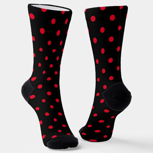 Girly Black and Bright Red Polka Dot Socks (Angled)
