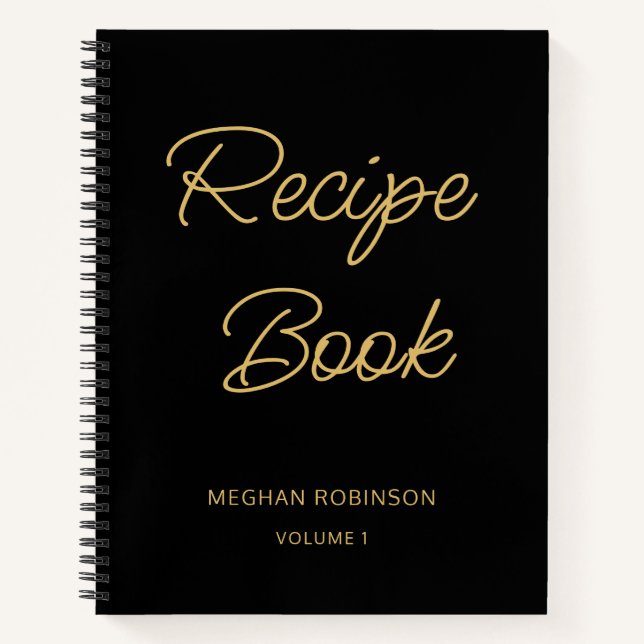 Girly Black And Gold Cookbook Personalized Recipe Notebook (Front)