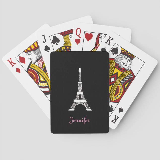 Girly Black and White French Style Eiffel Towers Playing Cards (Back)