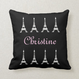 Girly Black and White French Style Eiffel Towers Throw Pillow