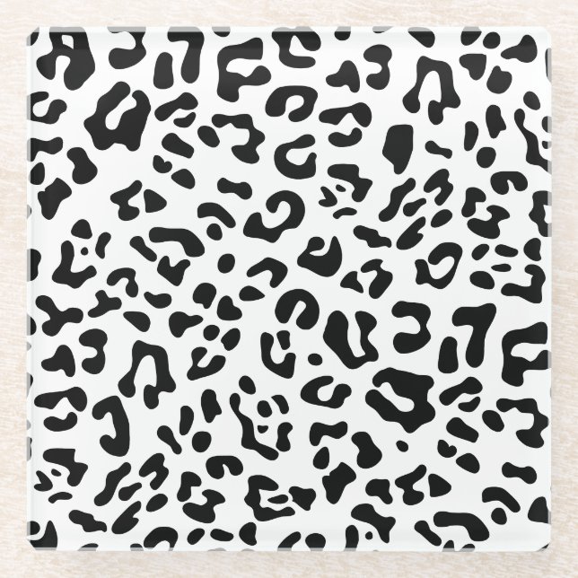Girly Black and White Leopard Spot Glass Coaster (Front)