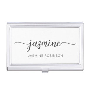 Girly Black And White Name Signature Script Business Card Holder