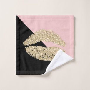 Girly Black Blush Pink Chic Glitter Lips Bath Towel Set