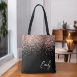 Girly Black Blush Pink Rose Gold Glitter Monogram Tote Bag<br><div class="desc">Girly Black and Pink Rose Gold and Blush Pink Faux Sparkle and Glitter Elegant Monogram Book Bag. This Book Bag can be customized to include your initial and first name and given as a gift for Christmas,  Sweet 16 Birthday,  Bridal Shower or a Wedding.</div>