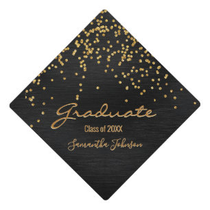 Girly Black Class of 2021 Confetti Sparkle Graduation Cap Topper
