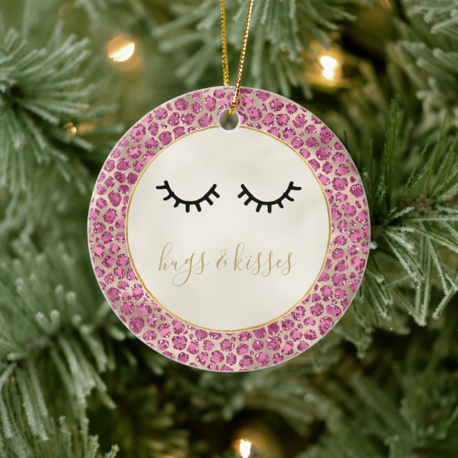 Girly Black Eyelashes Gold Pink Leopard Print Ceramic Ornament (Tree)