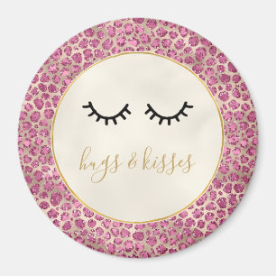 Girly Black Eyelashes Gold Pink Leopard Print Magnet
