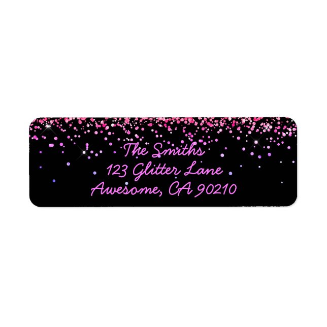 Girly Black Glitter New Home Return Address Label (Front)