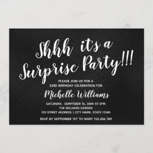 Girly Black   Glitter   Surprise Party Birthday Invitation