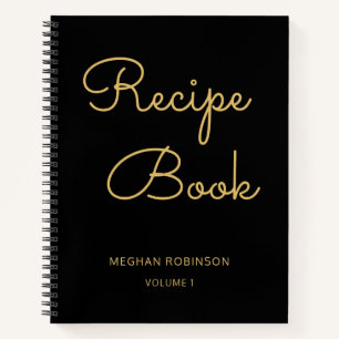 Girly Black Gold Cookbook Personalized Recipe  Notebook