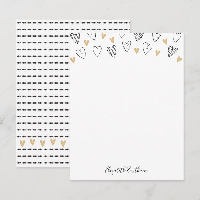 Girly Black Gold Heart Feminine Script Card (Front/Back)