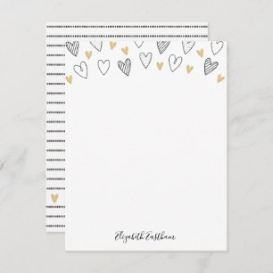 Girly Black Gold Heart Feminine Script Card
