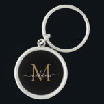 Girly Black Gold Monogram Name Elegant Chic Script Keychain<br><div class="desc">Simple Girly Black Gold Monogram Elegant Chic Modern Script Name Initial Keychain</div>