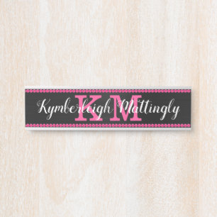 Girly Black Hot Pink Diamonds Glam Monogram Name Door Sign