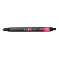 Girly Black Hot Pink Glitter Drips Monogram Name