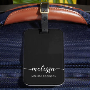 Girly Black Monogram Name Signature Script  Luggage Tag