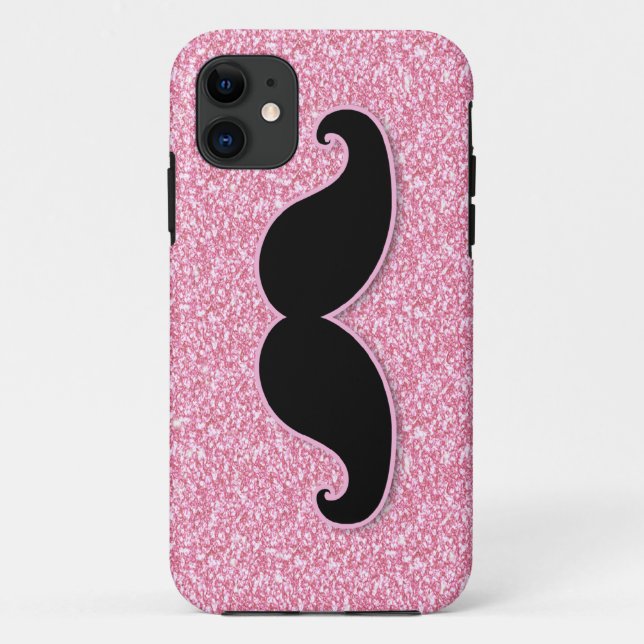 GIRLY BLACK MUSTACHE PINK GLITTER PRINTED Case-Mate iPhone CASE (Back)