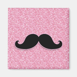 GIRLY BLACK MUSTACHE PINK GLITTER PRINTED MAGNET