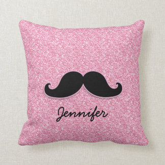 GIRLY BLACK MUSTACHE PINK GLITTER PRINTED THROW PILLOW
