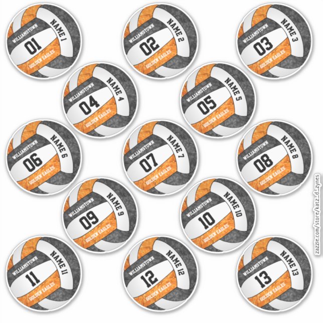 girly black orange volleyball players set of 13 (Front)