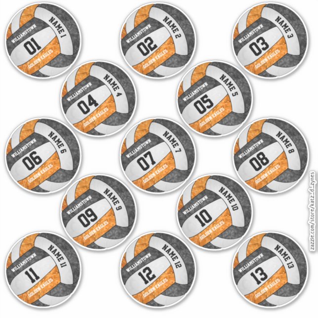 girly black orange volleyball players set of 13 (Front)