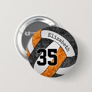girly black orange volleyball team colours 2 inch round button