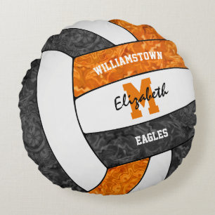 girly black orange volleyball team colours round pillow