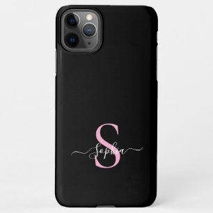 Girly Black Pink Monogram Stylish Script Name iPhone 11Pro Max Case