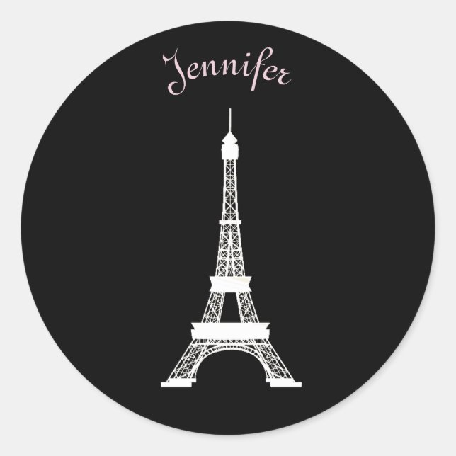 Girly Black,Pink, White French Style Eiffel Towers Classic Round Sticker (Front)