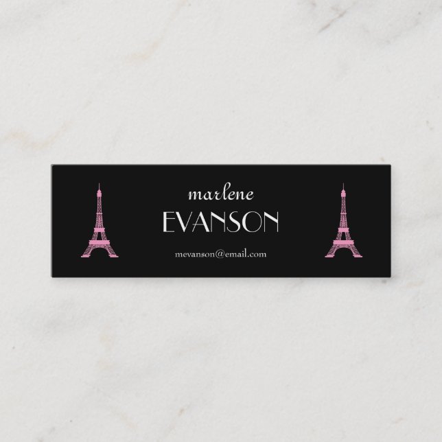 Girly Black,Pink, White French Style Eiffel Towers Mini Business Card (Front)
