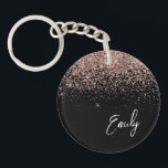 Girly Black Rose Gold Blush Pink Glitter Monogram Keychain<br><div class="desc">Girly Black and Rose Gold - Blush Pink Sparkle Glitter Script Monogram Name Keychain. This makes the perfect sweet 16 birthday,  wedding,  bridal shower,  anniversary,  baby shower or bachelorette party gift for someone that loves glam luxury and chic styles.</div>