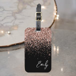 Girly Black Rose Gold Blush Pink Glitter Monogram Luggage Tag<br><div class="desc">Black and Girly Rose Gold - Blush Pink Sparkle Glitter Monogram Name Luggage Bag Tag. This makes the perfect sweet 16 birthday,  wedding,  bridal shower,  baby shower or bachelorette party gift for someone travelling in style.</div>