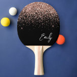 Girly Black Rose Gold Blush Pink Glitter Monogram Ping Pong Paddle<br><div class="desc">Black and Rose Gold - Blush Pink Sparkle Glitter Script Monogram Name Ping Pong Paddle. This makes the perfect sweet 16 birthday,  wedding,  bridal shower,  anniversary,  baby shower or bachelorette party gift for someone that loves glam luxury and chic styles.</div>