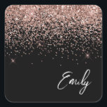 Girly Black Rose Gold Blush Pink Glitter Name Square Sticker<br><div class="desc">Black and Rose Gold - Blush Pink Sparkle Glitter Brushed Metal Monogram Name Paper Party Sticker Address Labels. This makes the perfect sweet 16 birthday,  wedding,  bridal shower,  anniversary,  baby shower or bachelorette party gift for someone that loves glam luxury and chic styles.</div>