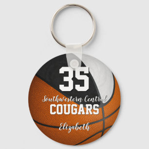 girly black white basketball school team colours keychain