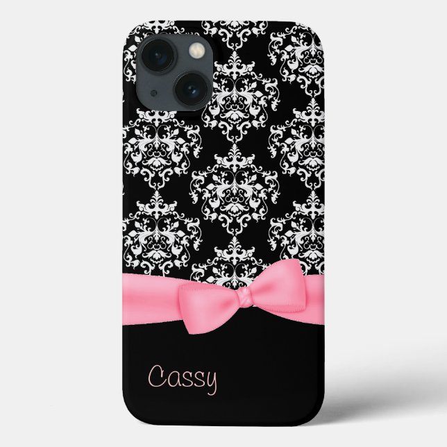 Girly Black & White Damask Case-Mate iPhone Case (Back)