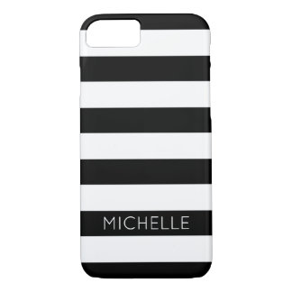 Girly Black White Stripes Custom Name Monogram Case-Mate iPhone Case