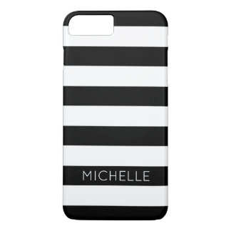 Girly Black White Stripes Custom Name Monogram iPhone 8 Plus/7 Plus Case