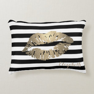 Girly Black White  Stripes ,Lips-Personalized Decorative Pillow